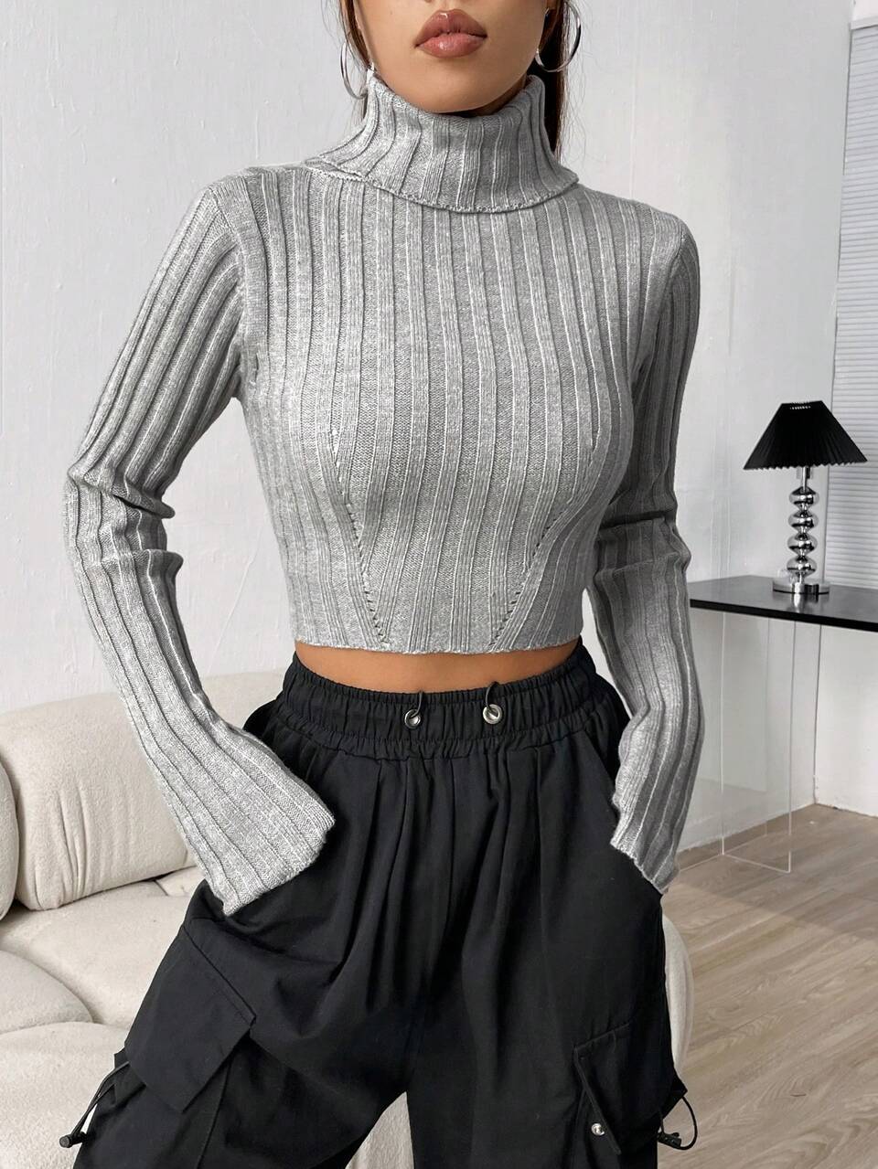 Women's Solid Color Turtleneck Short Knit Pullover Fall Winter Sweater