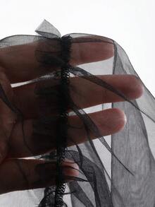 FRIFUL 女用荷葉邊下擺網眼上衣 - 黑色 - 查看 6