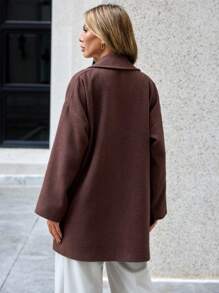 EURMUSE 女式純色羊毛外套,有翻領領口 - 棕色 - 查看 2