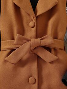 SHEIN 孩童女孩格紋領子、腰帶、背心、外套、長袖t卹、帽子配套裝 - 卡其色 - 查看 3