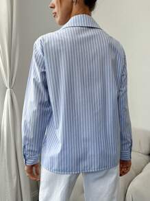 EURMUSE Women's Blue Striped Shirt - Blue and White - View 2