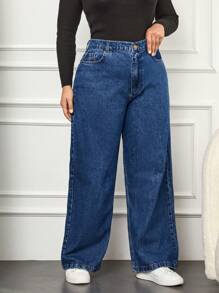 EURMUSE Plus Size Jeans With Built-in Zipper - Dark Wash - View 4