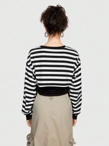 ROMWE Grunge Punk Sudadera De Manga Larga Con Cuello Redondo Y Rayas Para Mujer