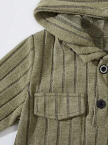 SHEIN 2 件套幼兒男童秋冬純色羅紋連帽 T 恤和褲子套裝 - 杏色 - 查看 6