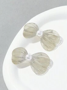 SHEIN Belle 1pair Metallic Flower Shaped Earrings - Silver - View 6