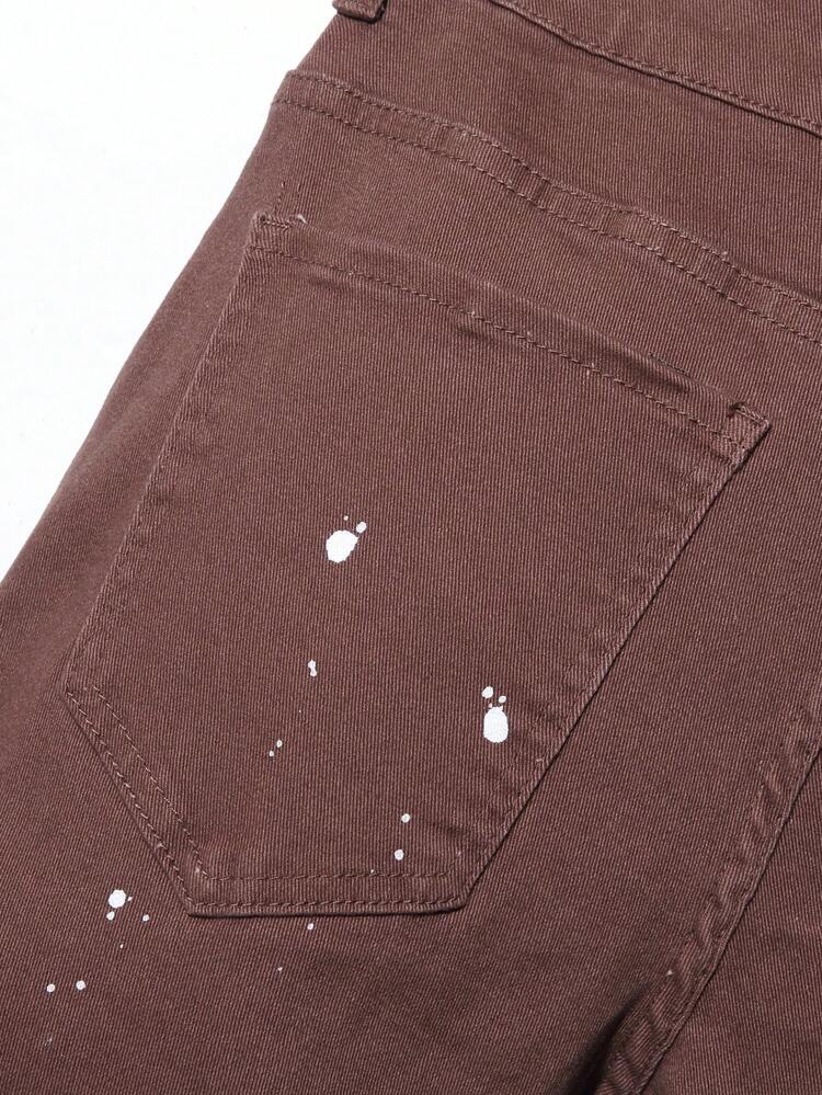 Men's Frayed Distressed Ripped Jeans With Ink-splatter Print And Button Fly Closure