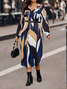 SHEIN LUNE Plus Size All-Over Button-Down Shirt Dress - Multicolor - View 5