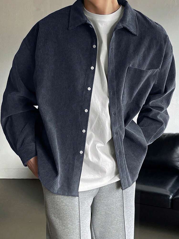 Men's Solid Color Casual Corduroy Shirt,Fall Clothes,Back To School Clothes Long Sleeve Men Shirt