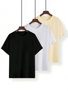 Manfinity Homme Men Plus Size 3pcs Casual Solid Round Neck Short Sleeve Tee
