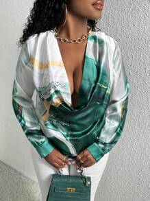 Slaydiva Women's Printed Drapey Design Blouse - Multicolor - View 7