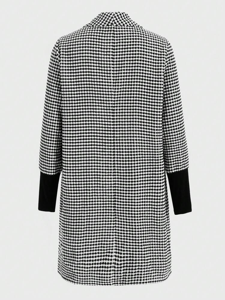 Women's Plaid Shawl Collar Color Block Quilted Jacket With Patch Pockets