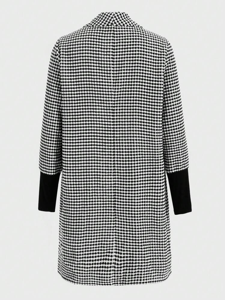 SHEIN LUNE Women's Plaid Shawl Collar Color Block Quilted Jacket With Patch Pockets - Multicolor - View 2