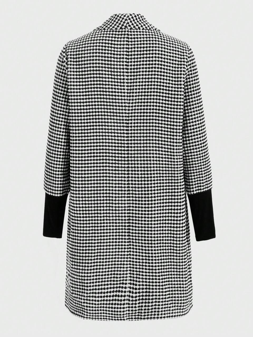 Women's Plaid Shawl Collar Color Block Quilted Jacket With Patch Pockets