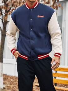Manfinity Homme Chaquetas De Bloques De Colores A Rayas Con Letras Bordadas Para Hombres - azul real - Ver 4