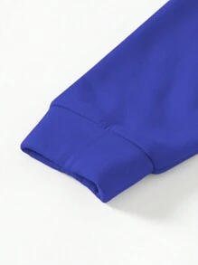 SHEIN LUNE Của phụ nữ Màu thuần Thả vai Lông cừu Áo nỉ - Màu xanh lam - Xem 3