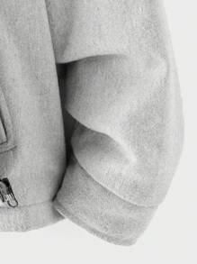 RueChic 1pc Men's Contrast Teddy Collar Zipper Front Jacket - Grey - View 4