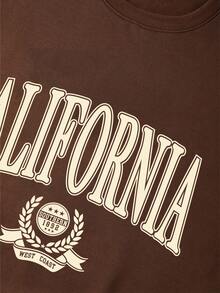 SHEIN EZwear Women'S Letter Printed Fleece Sweatshirt - Coffee Brown - View 8