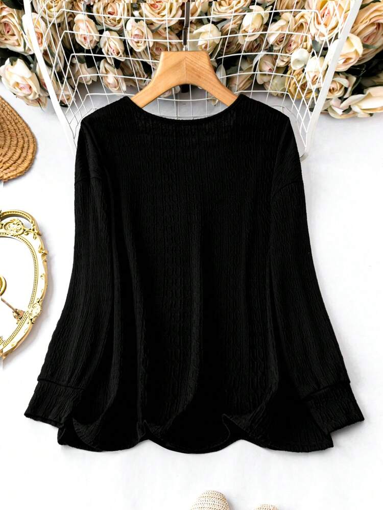 Women'S Plus Size V-Neck Black Knitted Top