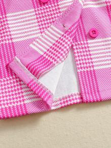 SHEIN Nhỏ bé Cô gái Hợp thời Kẻ sọc In Giải trí Áo vest Và Hình ô Bộ váy Đối với Mùa thu Và Mùa Đông - Màu Hồng Tươi - Xem 5