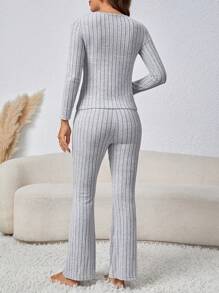 SHEIN Unity Của phụ nữ Mùa Thu /đông Thời gian rảnh rỗi Sọc Hai chiếc Bộ - Xám - Xem 2