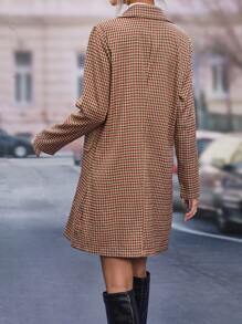 SHEIN LUNE Turn-down Collar Double-breasted Plaid Blazer - Multicolor - View 2