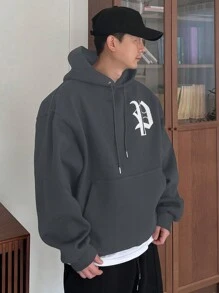 DAZY Nam Lá thư In Hoodie Áo nỉ - Màu xám đen - Xem 1