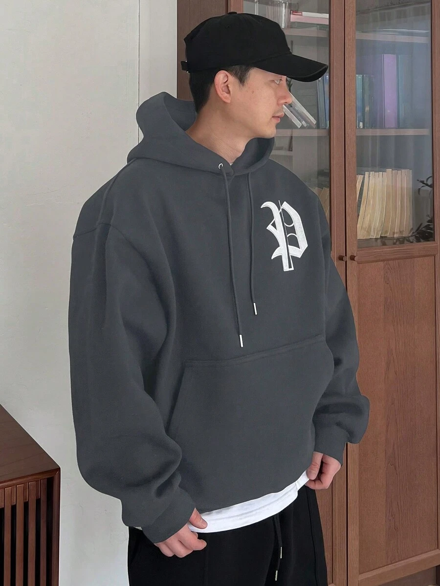 DAZY Nam Lá thư In Hoodie Áo nỉ - Màu xám đen - Xem 1