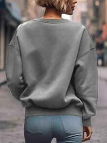 EMERY ROSE Của phụ nữ Tim In Thả vai Áo nỉ - Màu xám đen - Xem 2