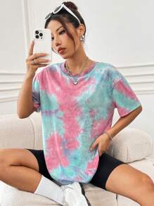 SHEIN EZwear 紮染印花圓領短袖t卹 - 彩色 - 查看 6