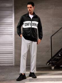 Manfinity Fitness Men's Letter Print Sports Jacket Workout Tops Sports Jacket