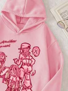 SHEIN 女式卡通人物印花连帽衫，带保暖衬里 - 淺粉色 - 查看 4