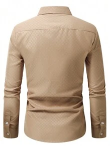 Manfinity Mode 男士纯色休闲修身长袖衬衫，秋季 - 咖啡棕 - 查看 2