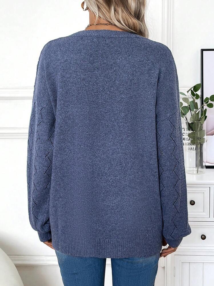 SHEIN Maternity V-Neck Drop Shoulders Sweater, For Winter - Dusty Blue - View 2