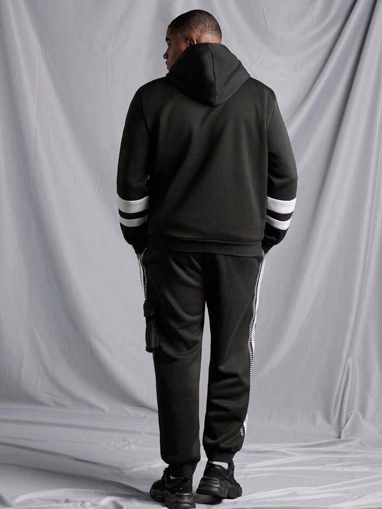 Men's Plus Size Pattern Printed Striped Hoodie And Sweatpants Two Piece Set