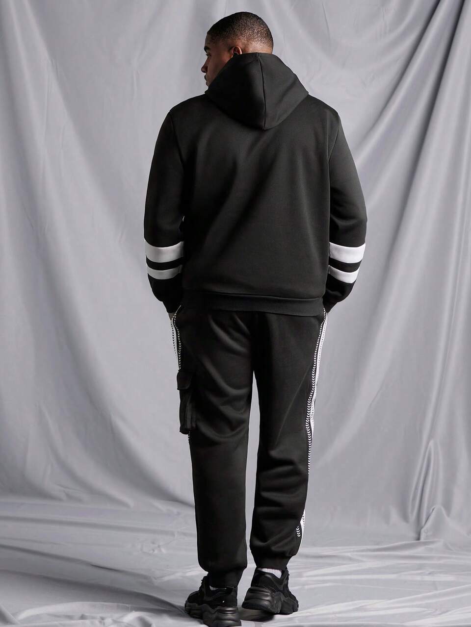 Men's Plus Size Pattern Printed Striped Hoodie And Sweatpants Two Piece Set