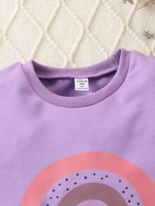 SHEIN Tween 女童字母印花圆领运动衫 - 紫色 - 查看 6