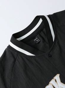 Manfinity Hypemode Men's Letter Printed Baseball Collar Shirt - Black - View 4