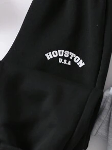 SHEIN 2 chiếc quần nỉ lót nhiệt in chữ thường ngày cho bé trai - Nhiều màu - Xem 3