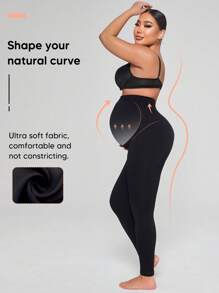孕妇高腰紧身裤 - 黑色 - 查看 4