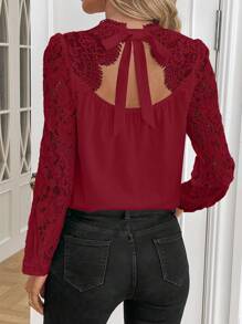 SHEIN Clasi Blusa Roja Para Mujer Sin Espalda De Encaje - Rojo - Ver 1