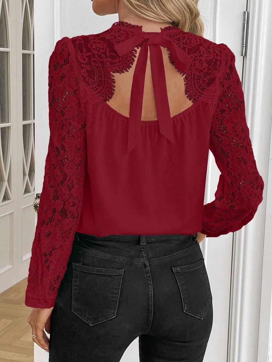 SHEIN Clasi Blusa Roja Para Mujer Sin Espalda De Encaje - Rojo - Ver 1