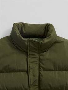 Manfinity Homme Men's Loose Puffer Vest Coat With Slant Zipper Pockets - Army Green - View 3