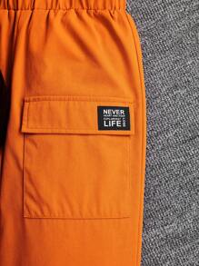 SHEIN Tween Girl Cool & Personalized Knitted Stand Collar Long Sleeve Tracksuit With Trousers - Orange - View 4