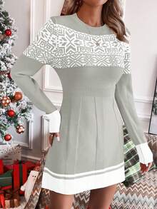 SHEIN LUNE 女士雪花圖案聖誕毛衣連衣裙 - 彩色 - 查看 3