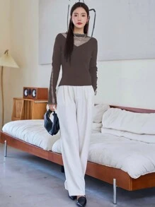 DAZY Đánh giá áo len dài tay cổ cao ôm vừa vặn, quần áo mùa thu - màu nâu - Xem 5