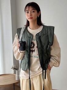 FRIFUL 女式無袖絎縫短襯墊大衣 - 綠色 - 查看 10