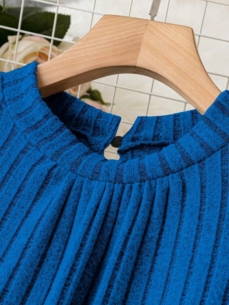 SHEIN Clasi 大尺碼荷葉袖連身裙(不含腰帶) - 藍色 - 查看 4