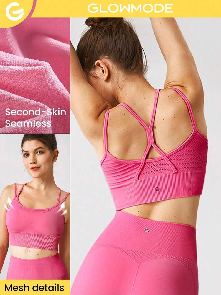 Seamless Jacquard Mesh Sports Bra Soft Moisture Wicking