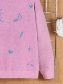 SHEIN 少女毛绒毛衣，带心形和星星图案 - 彩色 - 查看 4