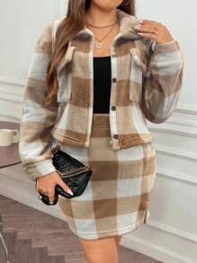 Flirla Kích thước lớn Kẻ sọc Áo khoác Và Váy Hai chiếc Bộ - Nhiều màu - Xem 3